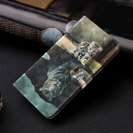 Pattintható tok a Oppo A17, Wallet, Cat & Tiger