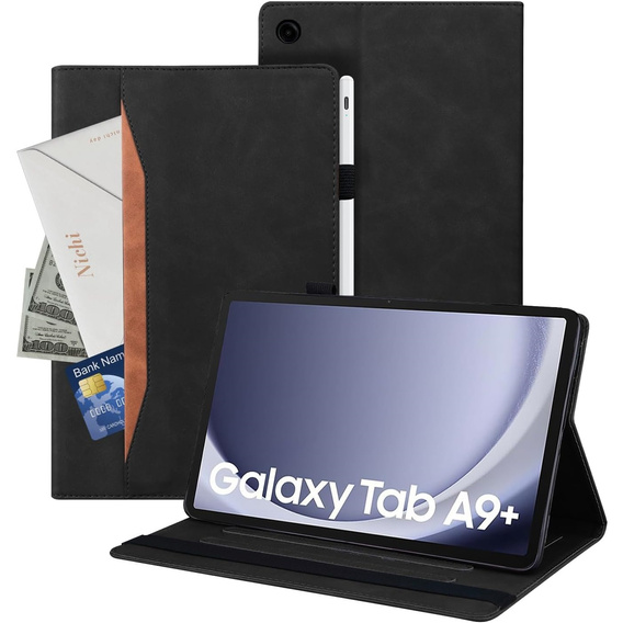 Tok Samsung Galaxy Tab A9+, Classic, tolltartóval, fekete