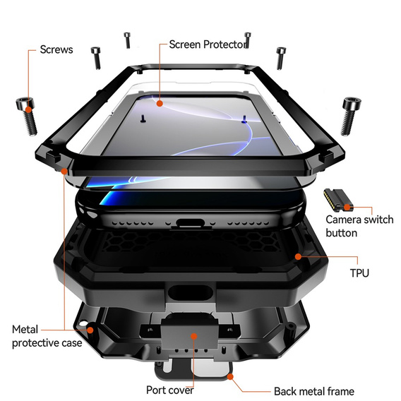 R-JUST páncélozott tok képernyővédővel és állvánnyal iPhone 17 Pro Max készülékhez