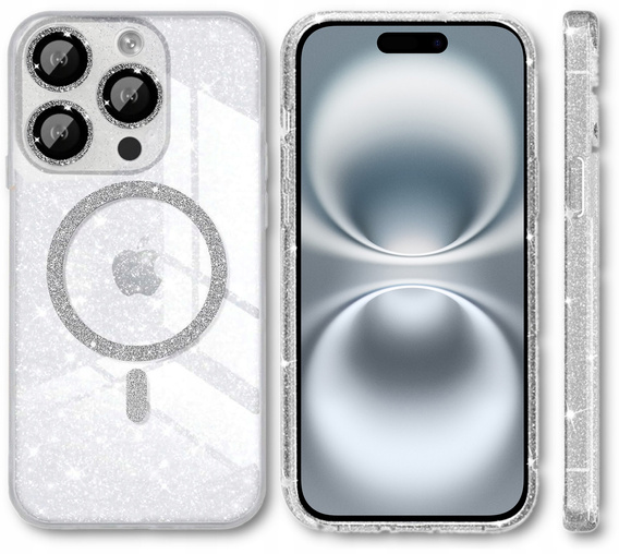 Tok iPhone 16 Pro-hoz, ERBORD Glitter MagSafe, átlátszó + képernyőüveg
