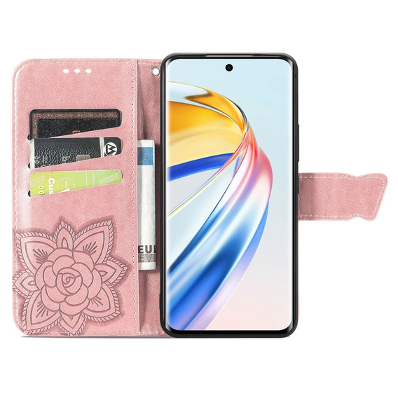 Pattintható tok a Honor Magic 6 Lite 5G, Butterfly, rózsaszín rose gold