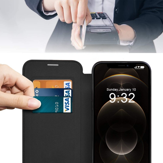 Pattintható tok a iPhone 12 Pro, RFID Wallet MagSafe CamShield, fekete