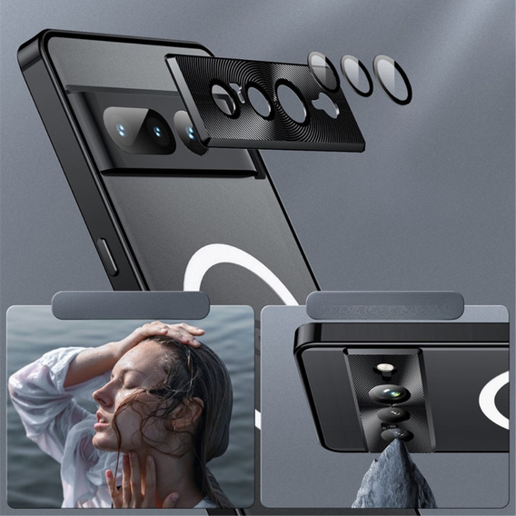 Kameravédő tok Google Pixel 8 Pro, CamShield MagSafe, átlátszó / fekete