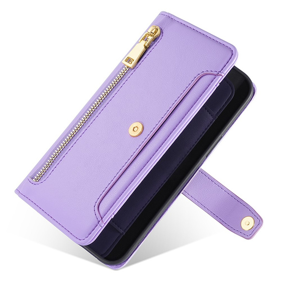 Pattintható tok a Samsung Galaxy M34, Wallet Zipper Pocket, lila