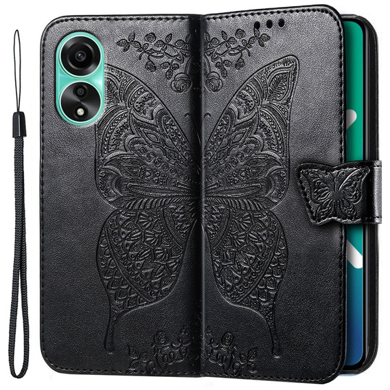 Pattintható tok a Oppo A38 4G / Oppo A18 4G, Butterfly, fekete