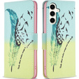 Pattintható tok a Samsung Galaxy S23 FE, Wallet, Feather kék / sárga