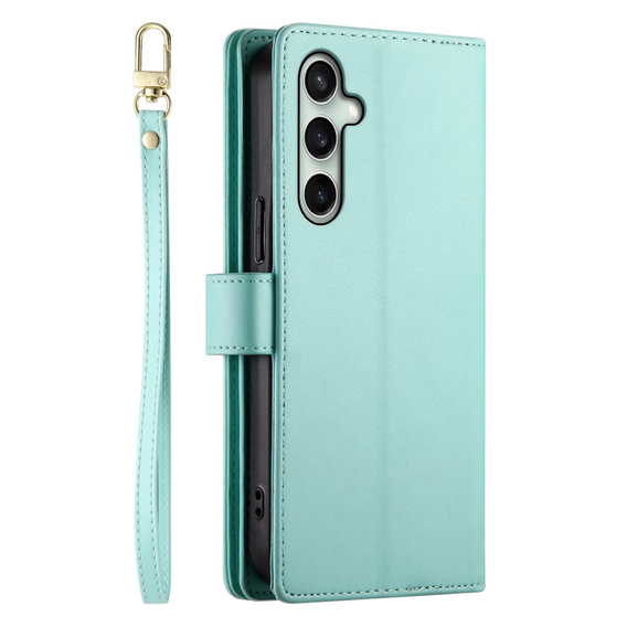 Pattintható tok a Samsung Galaxy S24 FE, Wallet Zipper Pocket, zöld