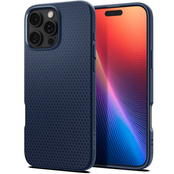 A Spigen tok iPhone 16 Pro, Liquid Air, sötétkék + 9H edzett üveghez