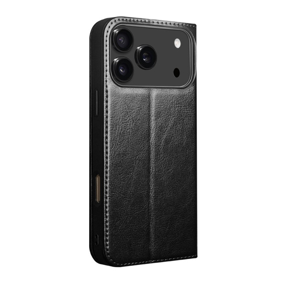 QIALINO valódi marhabőr flip tok iPhone 17 Pro Max készülékhez, fekete