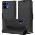 Tok Oppo Reno 13, ERBORD Glossy Litchi, pénztárca patenttal, fekete