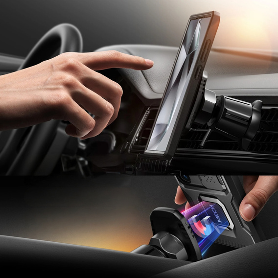 Páncélozott tok Samsung Galaxy S24, TONGATE MECH sorozat gyűrűvel, fekete