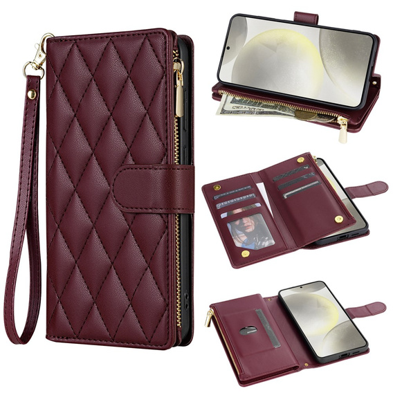 Flap tok Samsung Galaxy A56 5G, Rhombus Crossbody Leather, bordó