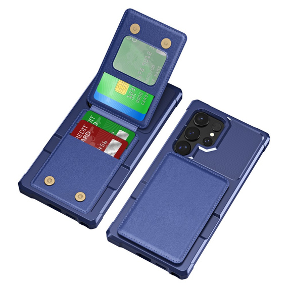 Tok Samsung Galaxy S25 Ultra, Card Holder Kickstand, sötétkék