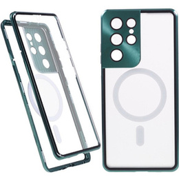 Magnetic Dual Glass MagSafe tok Samsung Galaxy S21 Ultra, zöld