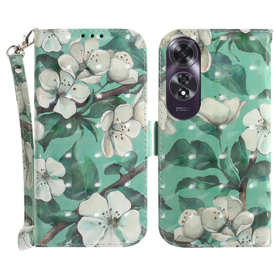 Pattintható tok a Oppo A60, Wallet, Flowers fehér