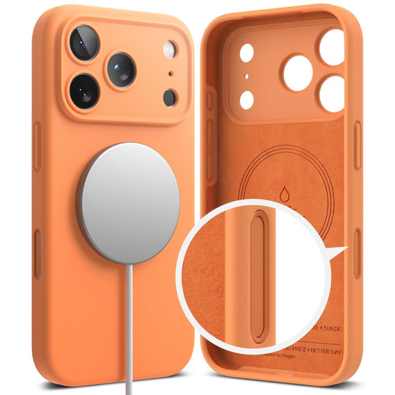 Ringke tok iPhone 17 Pro Max készülékhez, szilikon mágneses MagSafe, mandarin