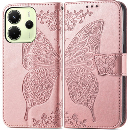 Pattintható tok a Xiaomi Redmi Note 14 4G, Butterfly, rózsaszín rose gold