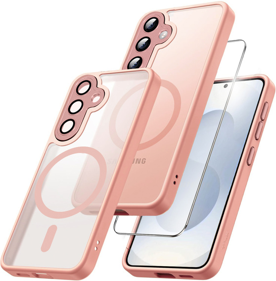 Tok Samsung Galaxy S25-hoz, MagSafe, ERBORD Matt Case, rózsaszín + képernyőüveg