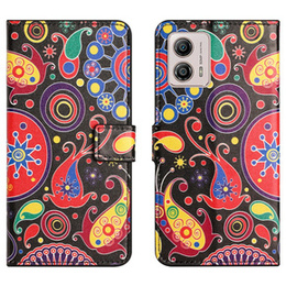 Pattintható tok a Motorola Moto G53 5G / G23 / G13, Wallet, colorful jellyfish, fekete