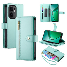 Pattintható tok a Oppo Reno 13F 5G, Wallet Zipper Pocket, menta