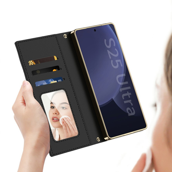Flip tok Samsung Galaxy S25 Ultra készülékhez, GKK Mirror Wallet, fekete