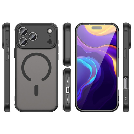 Matt tok iPhone 17 Pro Max készülékhez, MagSafe, kameravédelemmel, fekete