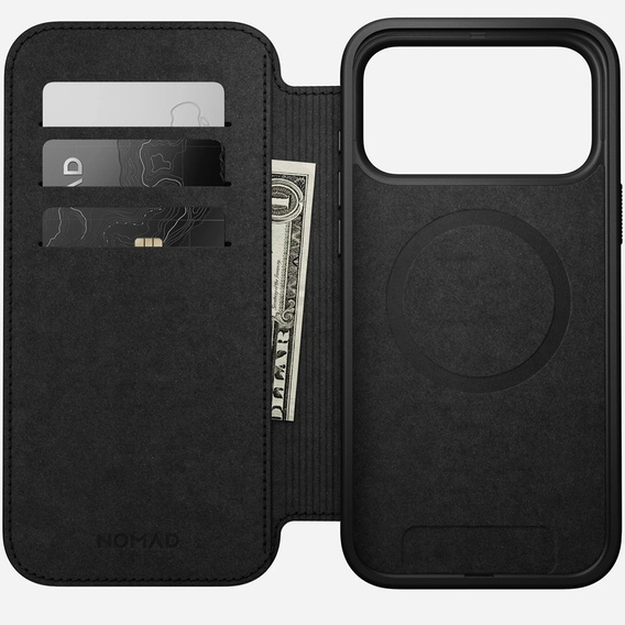 Nomad tok iPhone 17 Pro Max készülékhez, Modern bőr fólia, fekete