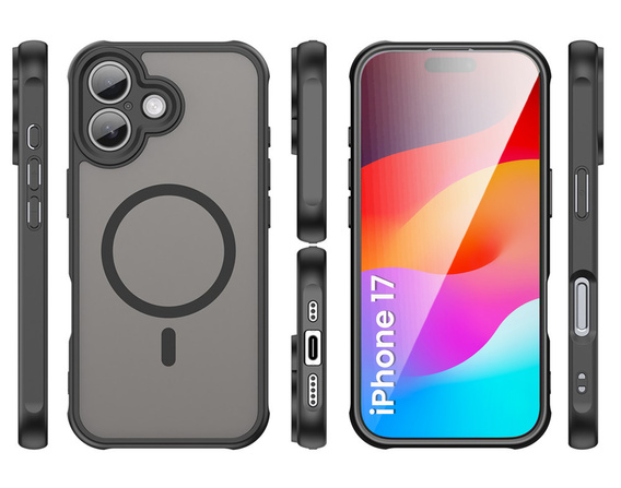 Tok iPhone 17 készülékhez, MagSafe-hoz, kameravédelemmel, színezett, fekete szegéllyel