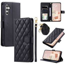 Flap tok Samsung Galaxy A36 5G, Rhombus Crossbody Leather, fekete