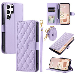 Flap tok Samsung Galaxy S25 Ultra, Rhombus Crossbody Leather, lila