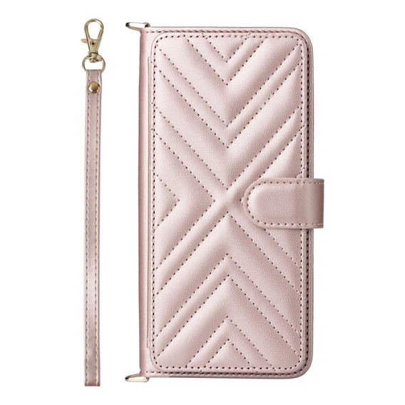 Tok patenttal a Xiaomi Redmi A5-hez, Crossbody Leather Wallet, rózsaszín