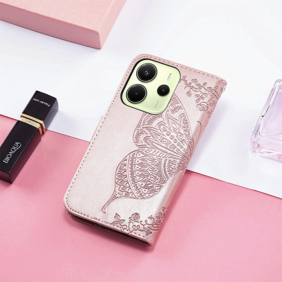 Pattintható tok a Xiaomi Redmi Note 14 4G, Butterfly, rózsaszín rose gold