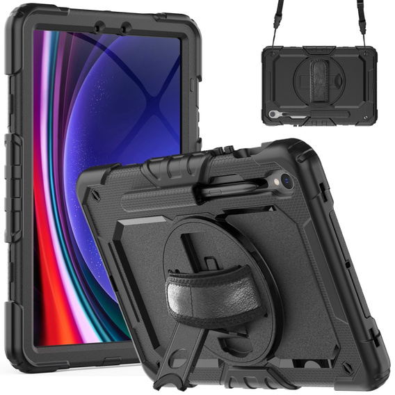Páncélozott tok Samsung Galaxy Tab S10 Lite / S10 FE / S9 FE iPad Pro 12.9 1, védő 360, hely a tollnak, fekete