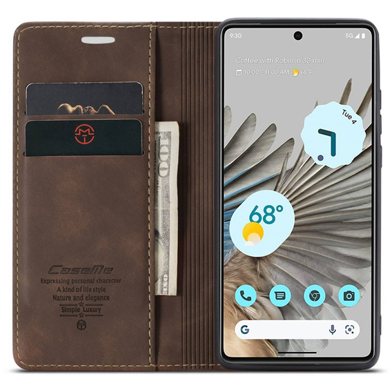 CASEME tok Google Pixel 7 Pro, Leather Wallet Case, barna