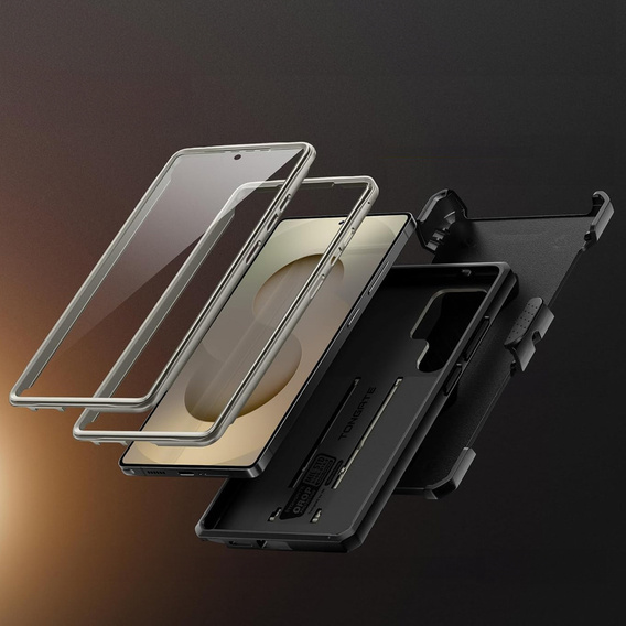 Robusztus tok Samsung Galaxy S25 Ultra készülékhez – Tongate MECH sorozatú klip, fekete