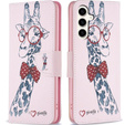 Pattintható tok a Samsung Galaxy S23 FE, Wallet, Giraffe rózsaszín