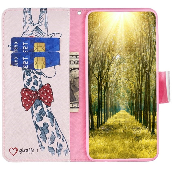 Pattintható tok a Xiaomi Redmi Note 12 4G, Wallet, giraffe, rózsaszín