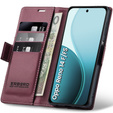 Tok Oppo Reno 14 F / 14 FS, ERBORD Glossy Litchi, pénztárca patenttal, piros