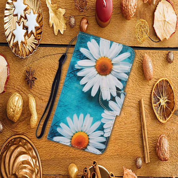 Pattintható tok a Xiaomi Redmi 13C / Poco C65, Wallet, Daisy, kék