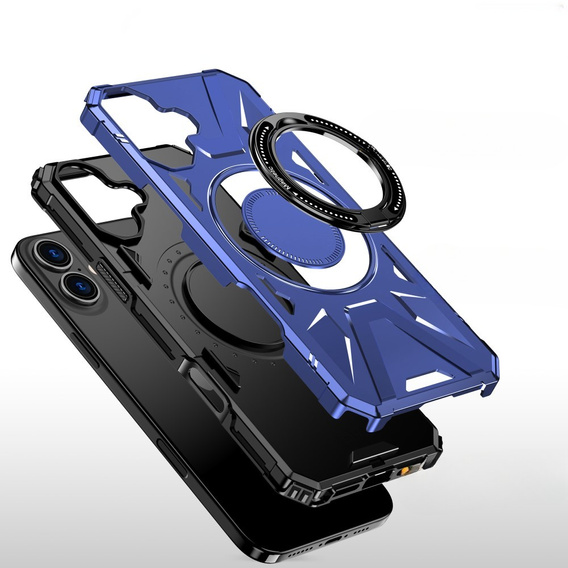Tok iPhone 16 Plus-hoz, páncélozott, állvánnyal és fogantyúval, kék