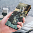Pattintható tok a Samsung Galaxy A14 4G/5G, Wallet, Cat & Tiger, szürke
