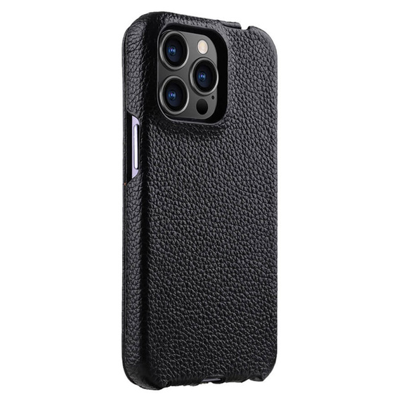 MELKCO flip tok iPhone 15 Pro-hoz, bőr, flip, fekete