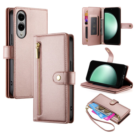 Pattintható tok a Samsung Galaxy S25 Edge, Wallet Zipper Pocket, rózsaszín