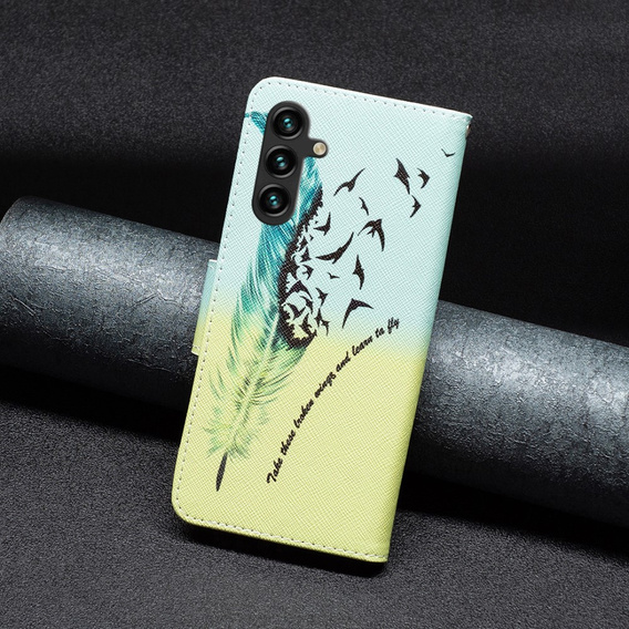 Pattintható tok a Samsung Galaxy A55 5G, Wallet, Feather, kék