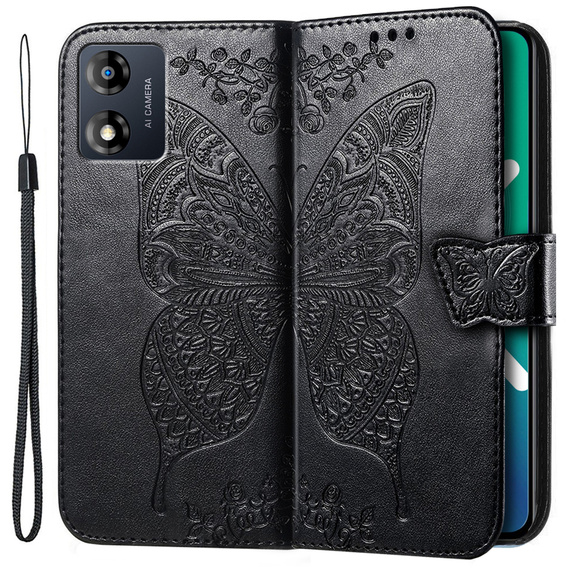Pattintható tok a Motorola Moto E13, Butterfly, fekete