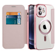 Pattintható tok a iPhone 12, RFID Wallet MagSafe CamShield, rózsaszín