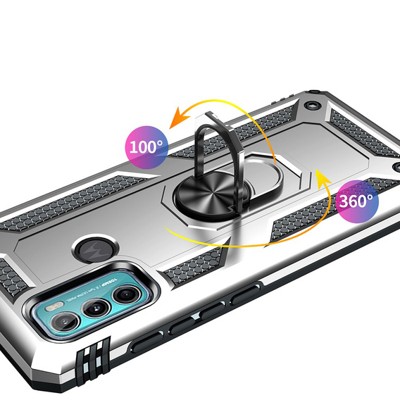 Páncélozott telefontok a Motorola Moto G60, Nox Case Ring, ezüst