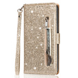 Pattintható tok a Samsung Galaxy A56 5G, Wallet Zipper Pocket Glittery, arany
