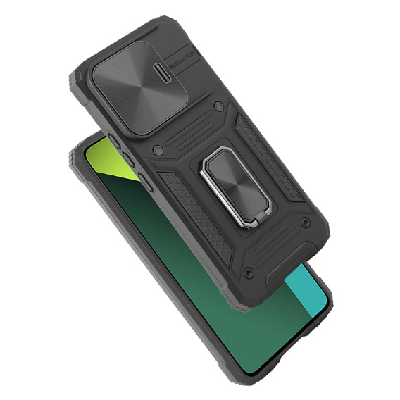 Páncélozott tok Xiaomi Redmi Note 13 Pro 5G, CamShield Slide, fekete + edzett üveg 9H