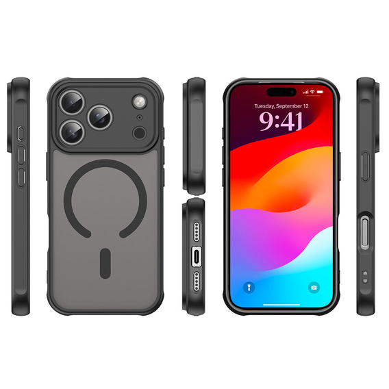 Matt tok iPhone 17 Pro készülékhez, MagSafe, kameravédelemmel, fekete